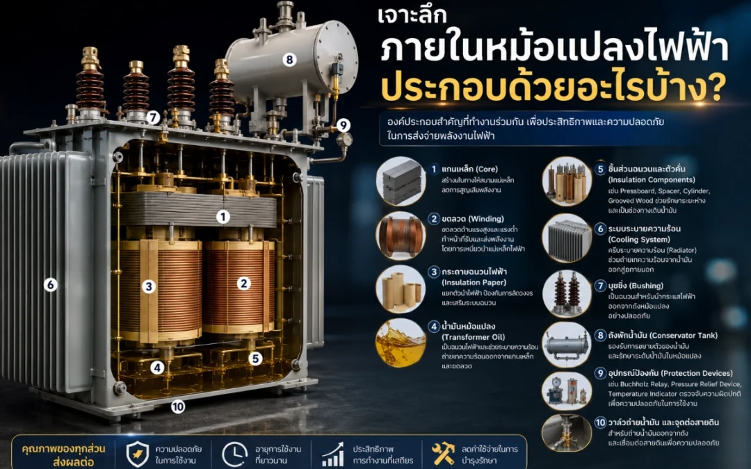 ภายในหม้อแปลงไฟฟ้ามีอะไรบ้าง? ส่วนประกอบสำคัญของ Transformer